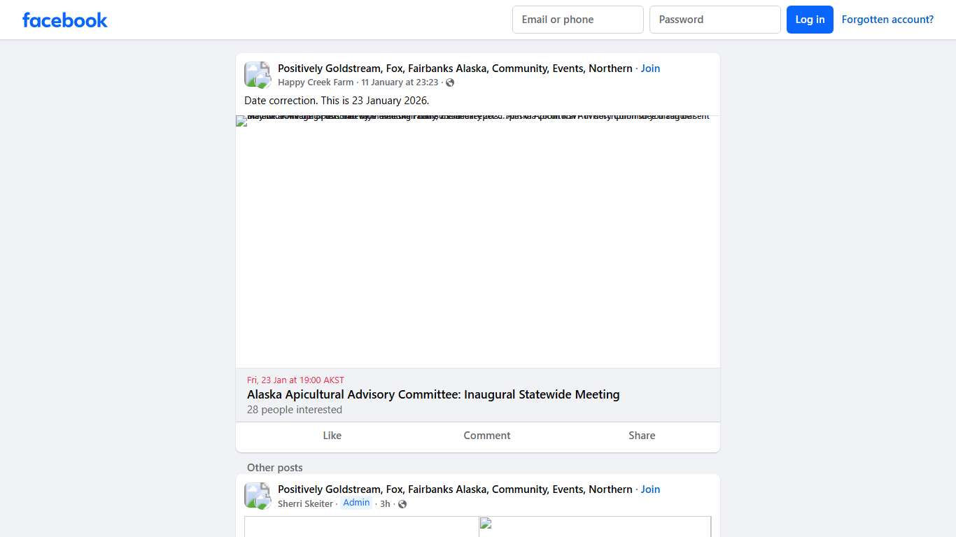 Positively Goldstream, Fox, Fairbanks Alaska, Community, Events, Northern Date correction. This is 23 January 2026. Facebook